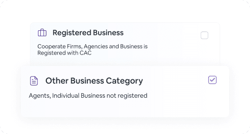 business category selection